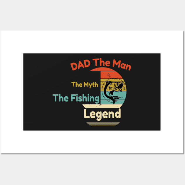 Funny Fishing Design Dad Gift Men Papa Fisherman Daddy Pop Fish Bass Hunting Wall Art by WassilArt